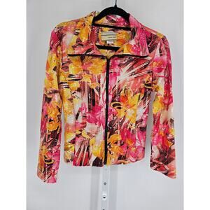 Carrie Allen Womens Sz L Full Zip Up Jacket Pink Orange Floral Jacket
